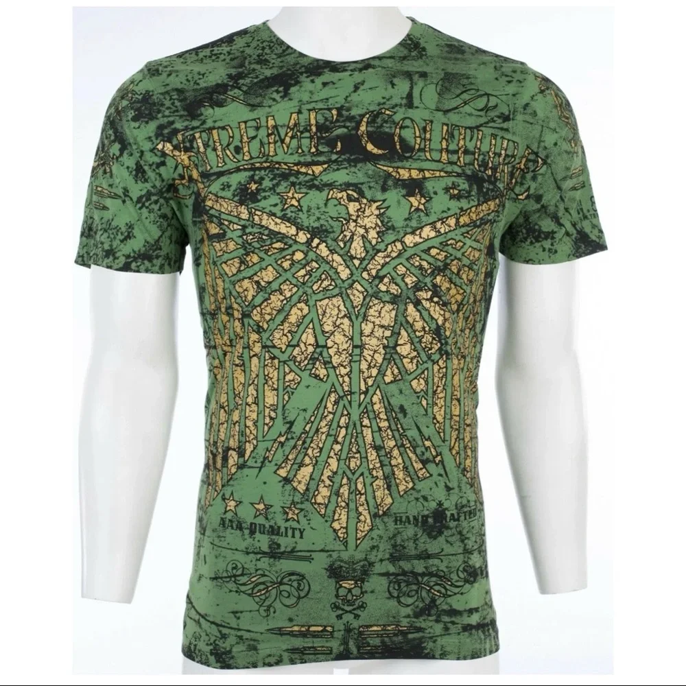 XTREME COUTURE by AFFLICTION Mens T-shirt Connect Eagle Wings Green S-3XL NWT - Picture 5 of 9